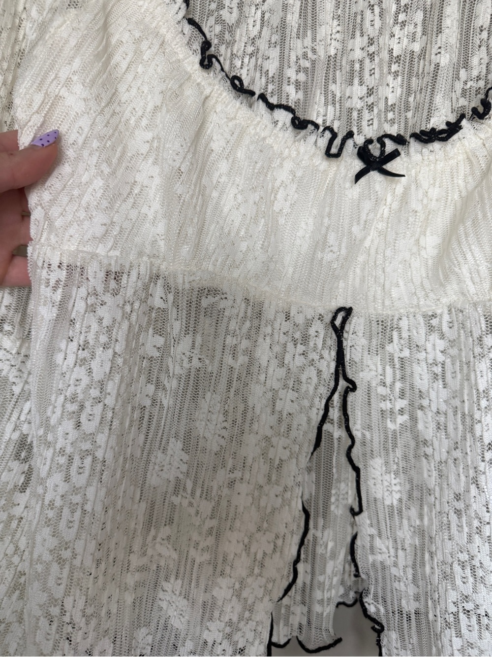 URBAN OUTFITTERS KIMCHI BLUE Lovisa Lace Plisse Flyaway Blouse Boho Bow Sheer S - Picture 6 of 7